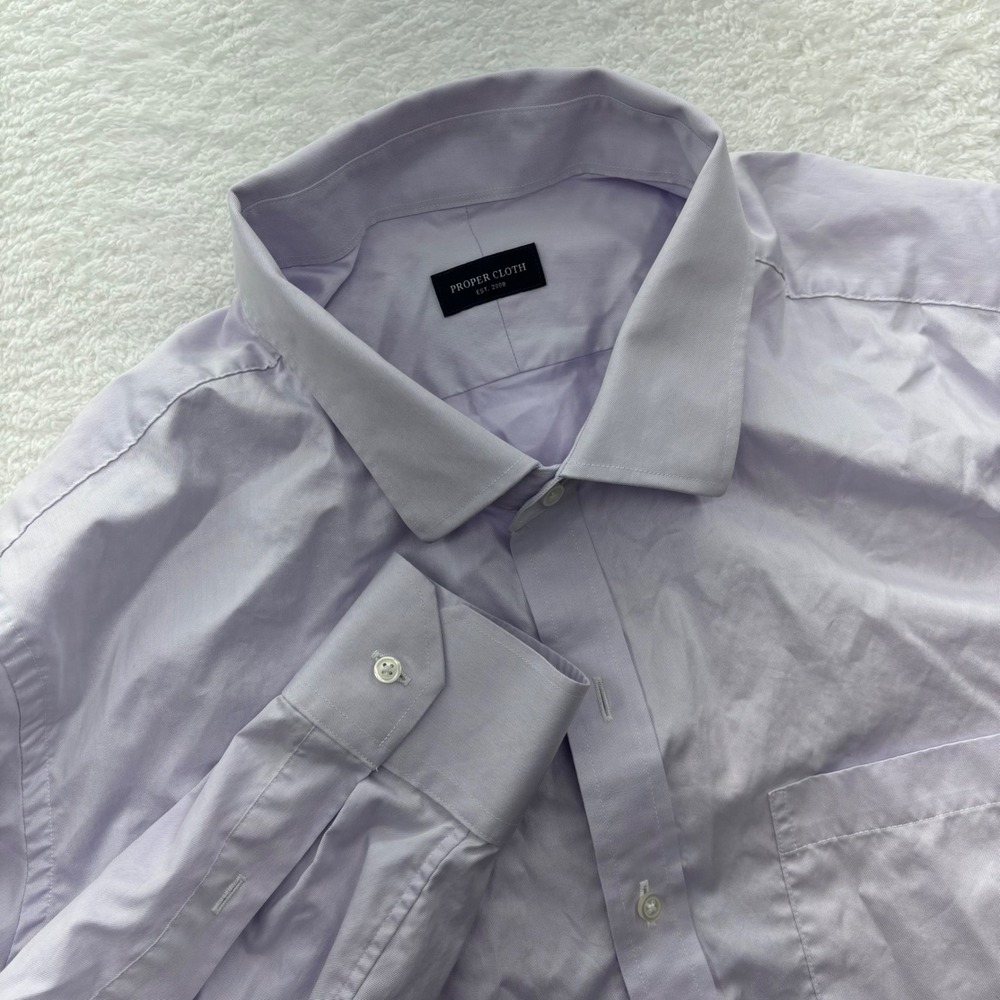 Proper Cloth Mens Lavender Purple Twill Spread Collar Button Down Dress Shirt M
